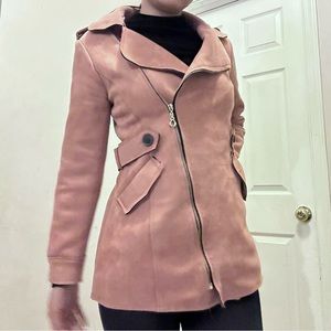 Pink suede moto jacket chic slim fit